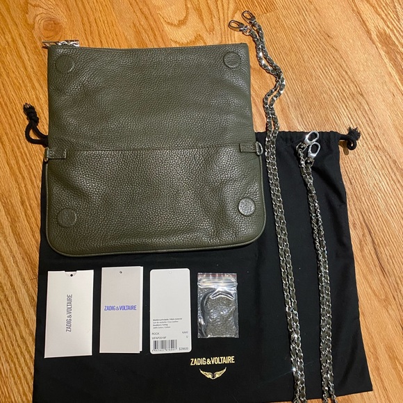 NWT Zadig & Voltaire Rock Leather Shoulder Bag in Kaki Green - Picture 5 of 10